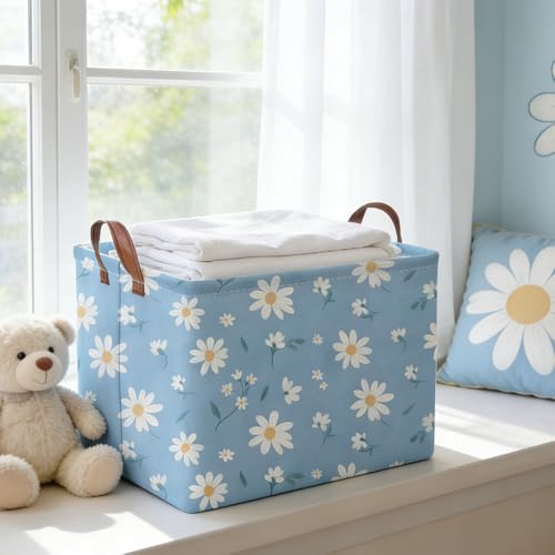 Rectangular Daisy Storage Basket,Kids Laundry Hamper,Waterproof foldable kids laundry basket,Blue Baskets,Books Box,Flower room decor(Daisy) - color: Daisy