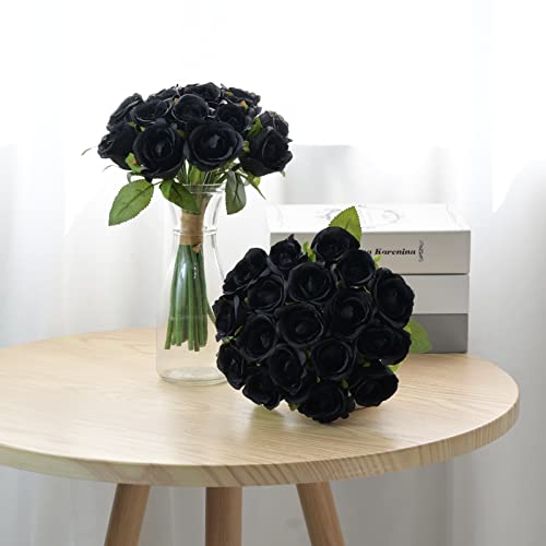 ZMZQ&flw 36PCS Roses Artificial Flowers Black, Silk Flowers with Stems Fake Flowers Bouquet for Outdoor Bridal Wedding - color: Black 36pcs