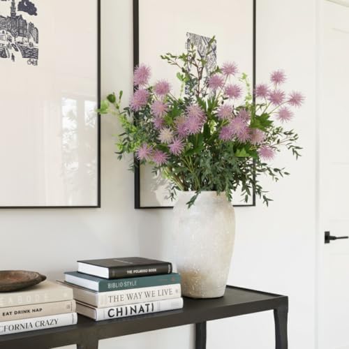Hollyone 9 Heads Purple Dandelion Artificial Flowers 5Pcs Faux Dandelions Flowers Bush Arrangement Bouquets Fake Ball Mums Flower Stem for Indoor Home Decor Table Office Party Wedding Decoration - color: Purple