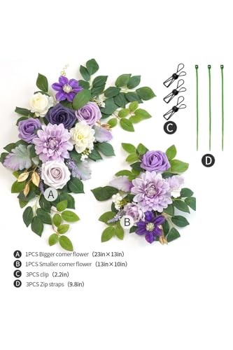 Wedding Decor Pack of 2 Welcome Sign Flower Backdrop Garland for Ceremony Reception Wall Easel Home Decoration Entryway Faux Outdoor Board Head Table Decor Lilac & Cream - color: Lilic & Cream