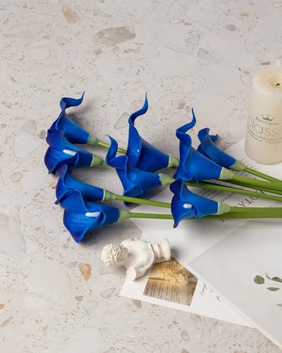 DuHouse 20Pcs Artificial Calla Lily Flower Real Touch Latex Flowers for DIY Wedding Bouquet Party Home Decor (Klein Blue) - color: Klein Blue, size: 20pcs