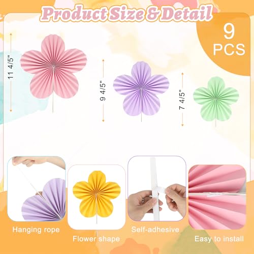COCHIE Pastel Paper Flowers Decorations for Party Wall Classroom Birthday Wedding, 9PCS Spring Tissue Floral Fan, Back to School Flower Fans Bulletin Board Borders Decor (Light Color)