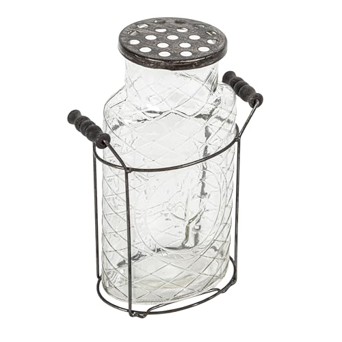 Creative Co-Op Glass vase in Metal Stand with Metal Frog Lid - size: Large