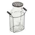 Creative Co-Op Glass vase in Metal Stand with Metal Frog Lid - size: Large