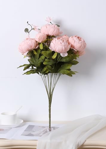 Duovlo Artificial Peony Silk Flowers Fake Flowers Vintage Wedding Home Decoration,Pack of 1 (New Pink) - color: New Pink
