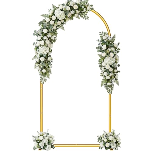 6.6FT Metal Wedding Arch Backdrop Stand,Stable Wedding Arch Frame for Wedding Ceremony Birthday Party Baby Shower Graduation Anniversary Floral Decoration,Gold - size: 6.6x3.3FT Gold
