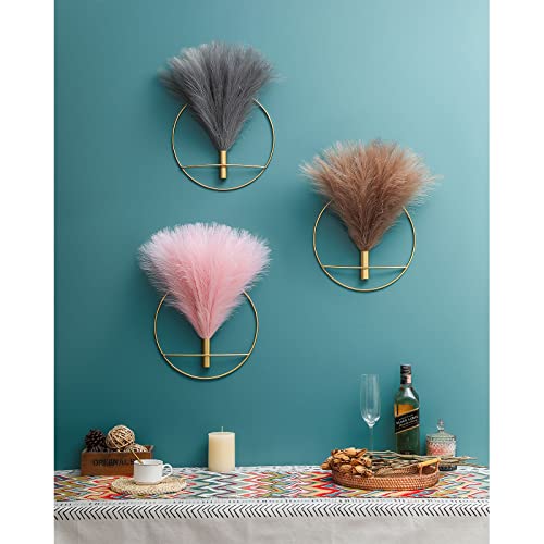 Pretty Jolly Boho Wall Decor, Large Wall-Mounted Metal Wall Decor, Hanging Artificial Pampas Display, Wall Art Living Room, Bedroom, Bathroom, Dining room, 2 Pack Gold Coffee - color: 01-pampas-coffee - Black Ring, size: L 11.8inch (Gold Ring)