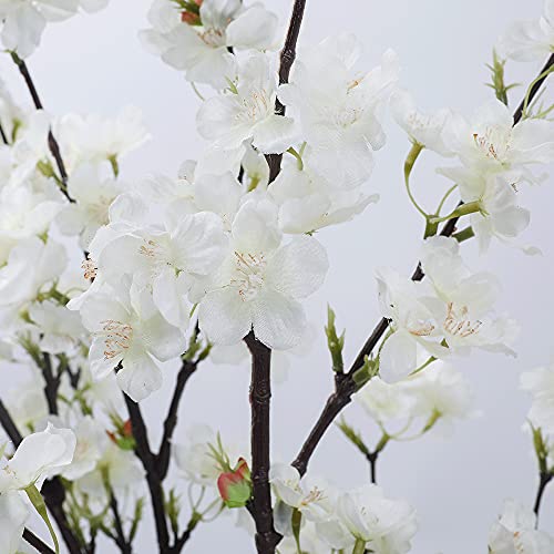 LESING 4pcs Artificial Cherry Blossom Flowers, 41.4" Realistic Fake Silk Long Stems Artificial Cherry Blossom Branches for Floor Table Home Wedding Decoration (White-1) - color: White-1