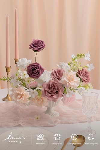 Ling's moment Artificial Flowers Fake Roses Faux Foam Gardenia Combo for DIY Wedding Bouquets Centerpieces Arrangements Bridal Shower Party Home Decorations, Mauve & Blush, 24pcs - color: Pk-mauve & Blush