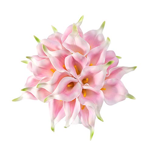 Crafjie 22pcs 13.4 Inch Pink Lataex Real Touch Artificial Calla Lily Flowers, for Home Decor for Spring Flowers, Home Kitchen, Wedding Decorations, and centerpieces. - color: Pink