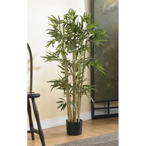 Pemberly Row 36" Multi Bambusa Bamboo Silk Tree, Green Leaves, Natural Bamboo Trunks, Black Planter, 500 Leaves, 3 Ft Tall Faux Plant for Home or Office Decor