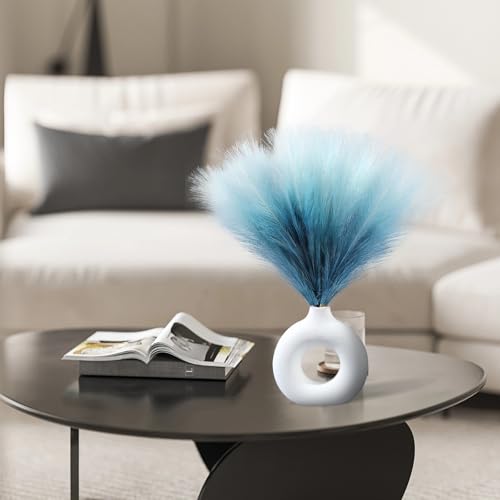 Ureymx Faux Pampas Grass Decor 17.7 Inch 6pcs, Pompas Grass Flower Arrangement and Vase Filler Artificial Pampas Grass Short Decor for Boho Home Wedding Decoration (Gradient Blue) - color: Gradient Blue, size: 17 Inch 6 Pcs