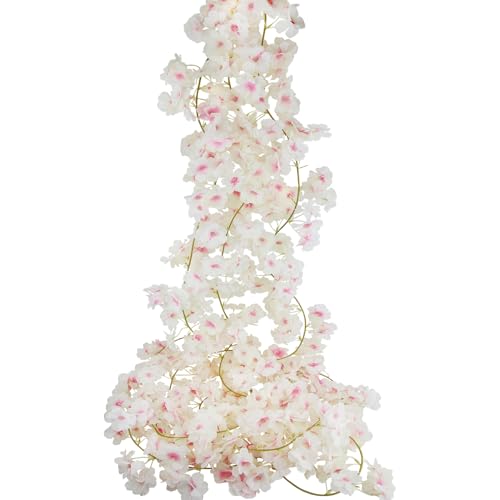 CITYES 3 Pcs Artificial Cherry Blossom Flower Vines Cherry Blossom Garland 18.48 ft Fake Silk Flower Garland Outdoors Hanging Cherry Blossom Vines for Home Wedding Garden Party Arch Decor Pink White - color: Pink White