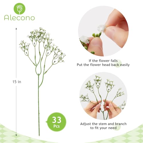 Alecono Babys Breath Artificial Flowers 𝟯𝟯𝗣𝗰𝘀, White Artificial Babys Breath Bulk for DIY Floral Bouquets for Wedding, Fake Babys Breath Real Touch Flowers for Home Decorations - size: 33pcs