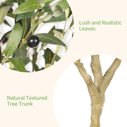 Realead 7FT Olive Trees Artificial Indoor - Tall Faux Olive Tree 7 Feet with Realistic Leaves and Natural Trunk - Potted Fake Olive Tree for Modern Home Office Living Room Floor Decor Indoor - size: 7ft