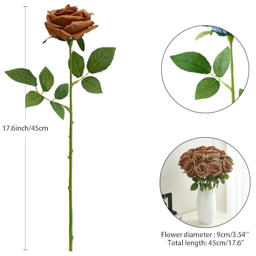 15pcs Fake Roses Artificial Silk Flowers Faux Rose Flower Long Stems Bouquet for Arrangement Wedding Centerpiece Party Home Kitchen Decor - color: 15pcs Coffee