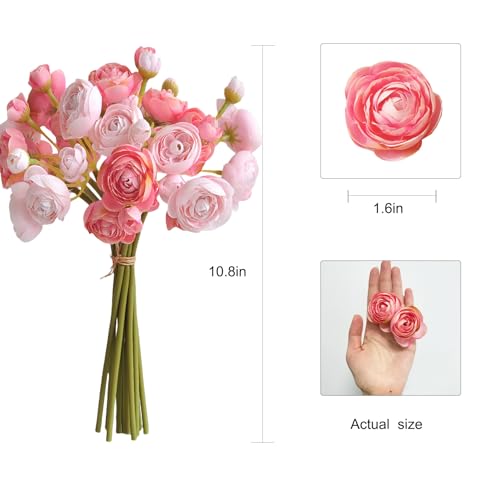 18 Pcs Ranunculus Artificial Flowers Peach Faux Ranunculus Flowers Mini Real Touch Pink Ranunculus Flowers for Wedding DIY Bouquets Home Decor Arrangements - color: Mixed Blush