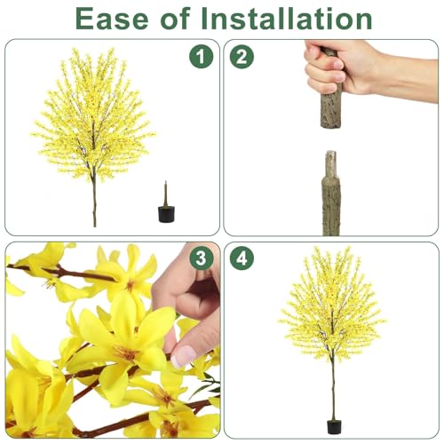 6Ft Tall Artificial Forsythia Tree, Fake Tree Faux Silk Plant with Plastic Nursery Pot,Artificial Plants for Home Office Indoor Decor(Yellow) - size: 6ft