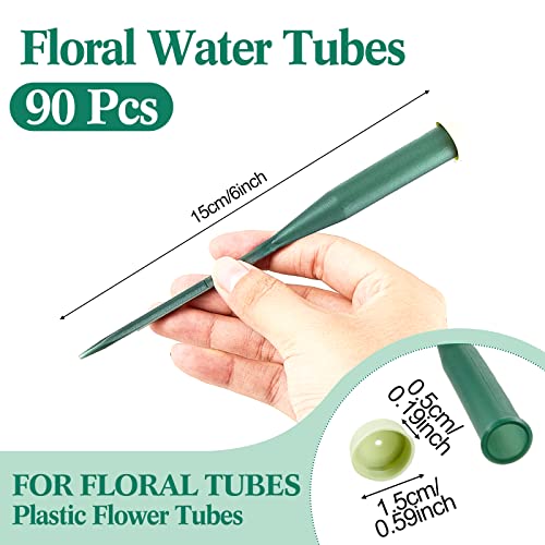 Tessco for you 90 Pcs Floral Water Tubes 6 Inch Floral Tubes Plastic Flower Supplies for Fresh Flowers with Rubber Cap for Flower Stem Arrangements Florist Supplies(Green) - color: Green, size: 6 Inch