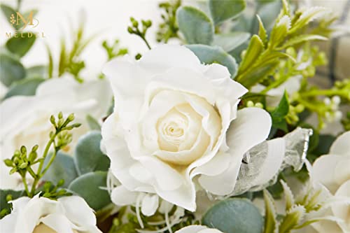 White Ivory Rose Wrist Corsage, Set of 6, Wedding Bridal Flower Corsage Hand Decor for Prom Party Homecoming, Wristband Flowers Bride, Bridesmaid, Girl - color: White#2 Wrist Corsage ( Set of 6)