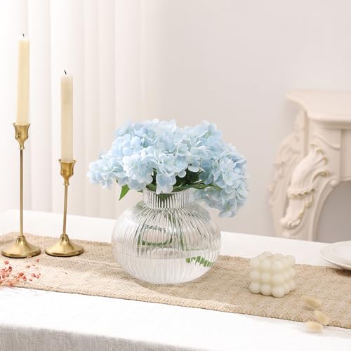 Round Glass Vase, Flower Vases for Bouquet, Ribbed Glass Vases for Flowers, Small Clear Vase for Living Room, Office, Coffee Table, Shelf, Wedding, 6 Inches - color: Clear, size: Round 6 Inches
