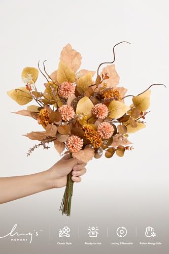 Ling's moment Artificial Greenery Stems Box Set, 42pcs with 9 Kinds of Faux Flowers Picks for DIY Bridal Bouquets Wedding Floral Arrangement Table Centerpieces, Brown & Orange - color: Brn-brown & Orange