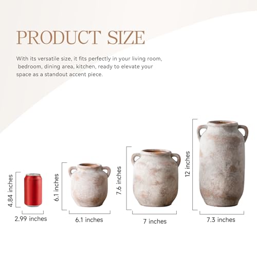 Ceramic Flower Vase Home Decor - 7.6 Inch Farmhouse Rustic Table Vases with Handle Living Room Decoration Decorative Vintage Pottery for Kitchen Shelf Coffee Dining Bookshelf Fireplace Centerpiece - color: A-7.6" Retro