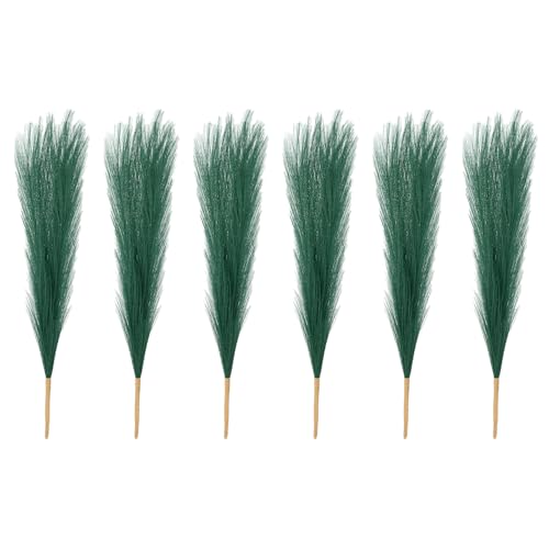 PATIKIL 17 Inch Faux Pampas Grass, 6 Pcs Boho Decor for Home Decoration Artificial Tall Fluffy Stems for Wedding Flower Party Vase Arrangement Centerpieces, Dark Green - color: Dark Green