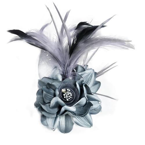 Elegant Flower Brooch for Women Wedding Party Dance Banquet Pins Feather Flower Fascinator Lady Floral Hairpins Dress Suit Lapel Pin Ceremony Accessories Corsage Brooches Vintage Jewelry Gifts - color: Grey