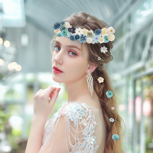 rongflower Faux Flower Heads Mini Blue White Artificial Flower Heads Fake Peony Daisy Rose Flowers Multicolor Small Silk Daisy Flower Heads for Craft Garland Wedding Party DIY Home Decoration,2-4 cm - color: Blue White