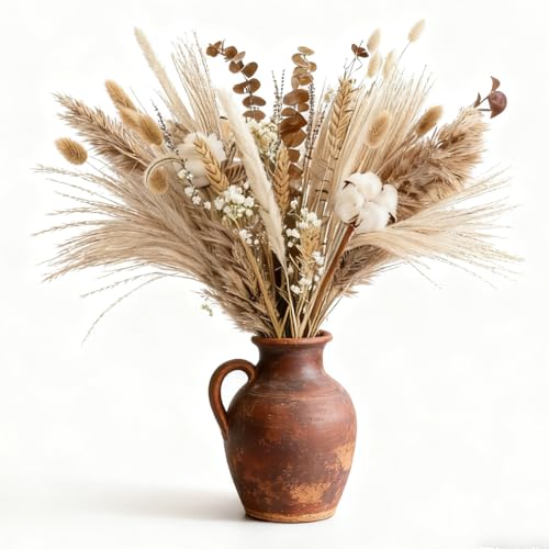 Natural Dried Flower Bouquet,Pampas Grass,Lavender,Feather Grass,Eucalyptus,Rustic Flower Arrangement,Boho Home Decor for Wedding Bouquet,Table Arrangements,Farmhouse,DIY Vase Fillers