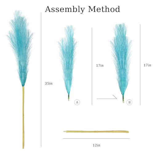 TORONTOKYO 8Pcs Blue Faux Pampas Grass Tall Decor, 35.4” Fluffy Artificial Pompous Grass Branches, Large Pampas Grass Reed Stems for Floor Vase Filler, Wedding, Baby Shower, Home Boho Decor - color: Blue, size: 35.4inch-8Pcs