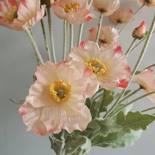 3 Pcs Poppy Flowers Artificial,Poppy Silk Flowers with Stems,Ranunculus Artificial Flowers,Faux Flower Stems for Wedding,Party,Outdoor Indoor Decor flower arrangements for table (Champagne Pink) - color: Champagne Pink