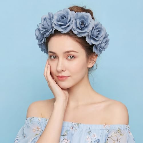 Yunlly 100 Pcs Artificial Flowers Fake Silk Roses Long Stem Rose Bouquet Wedding Party Home Decor for DIY Baby Shower Centerpieces Tables Home Decorations (Dusty Blue) - color: Dusty Blue