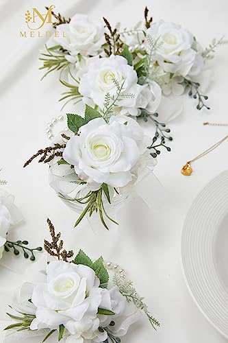 6Pcs White Artificial Rose Wrist Corsages for Wedding Prom | Faux Silk Flower for Homecoming Party Anniversary, Women Wristlet Corsage for Bride Formal Engagement Graduation Gift - color: 6pcs White Wrist Corsages
