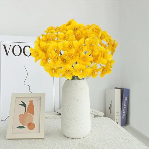Briful 12 Stems Daffodils Artificial Flowers 2 Bunches Real Touch Fake Narcissus Flower 9in Silk Spring Fake Flowers Wedding Floral Decor Bouquet for Home Party Wedding Office Anniversary Decor,Yellow - color: Yellow#163
