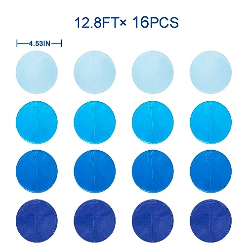 PinkBlume 205 Ft Blue Party Decorations Ombre Navy Circle Dot Backdrop Streamer Royal Tissue Paper Polka Hanging Garland for Birthday Graduation Wedding Under The Sea Nautical Ahoy Achor - color: Ombre Blue