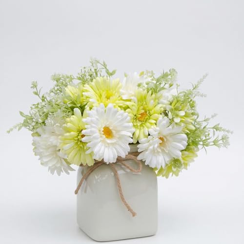 Lifelike Artificial Daisies 24pcs, Fake Wildflowers Bouquet for Vase, No-Fade Silk Spring Flowers for Home Table Decor Living Room Kitchen Centerpiece (Green - 2 Bouquets)