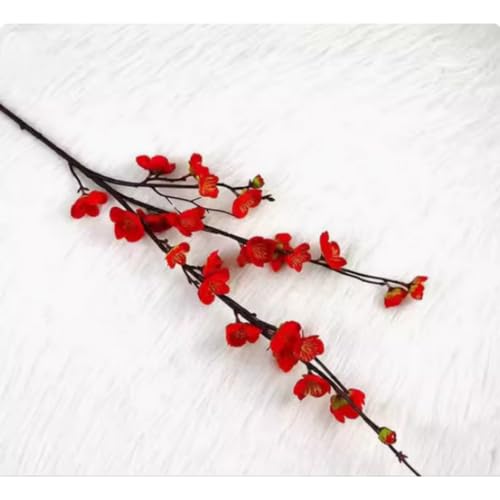 Red Cherry Blossom Branches Artificial Flowers for Spring Summer Indoor Decoration,35.5" Faux Long Stem Artificial Flowers for Wedding Home Office Bedroom Party Table Centerpieces Decor 4Pcs