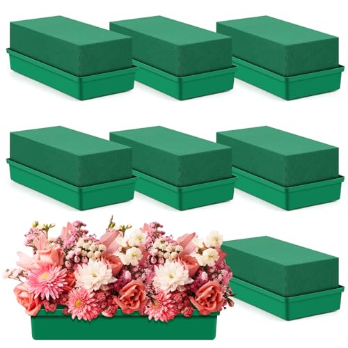 Teenyyou 8 Pack Large Size Floral Foam with Bowl 9.65" l x 4.65" W x 3" H Rectangle Wet Floral Foam Cage Blocks Flower Arrangements Supplies for Table Party Festival Flower Decor