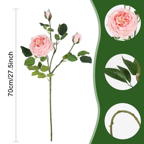 Real Touch Pink Austin Roses Peonies Artificial Flowers 4 Bouquets Latex Fake Peonies with Long Stem Realistic Faux Peonies Flower for Wedding Party Home Table Centerpieces Decorations (Pink) - color: Pink