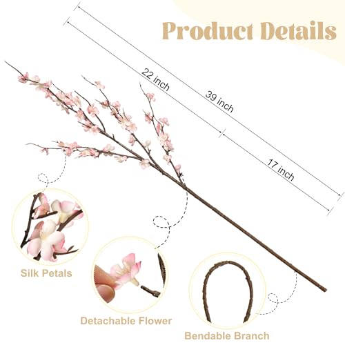 Ammyoo 4Pcs Cherry Blossom Branches Artificial Flowers for Spring Summer Indoor Decoration,Faux Long Stem Artificial Flowers for Wedding Home Office Bedroom Party Table Centerpieces Decor (Pink) - color: Pink