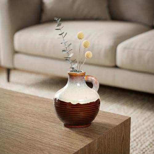 Sunddo Modern Ceramic Vase for Flower, 6 Inch Small Decorative Vase, Rustic Farmhouse Pitcher Vases Home Decor, Windowsill, Wedding Table, Kitchen, Bookshelf Decor - color: Reactive Bronze, size: 6 Inch