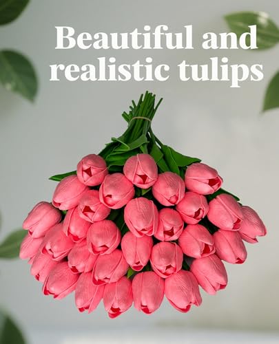 15 Pcs Artificial Tulip PU Fake Flower Realistic Touch Spring Summer Fake Flowers for Home Decor Outdoor Garden Parties and Wedding - color: Deep Pink