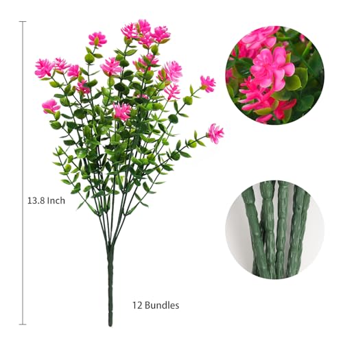 RECUTMS Faux Flowers Artificial Plants & Flowers Boxwood Springs Artificial Outdoor Flowers UV Resistant Boxwood Greenery Artificial Uv Resistant Outdoor Plants Fake Greenery Stems(Pink) - color: Pink, size: 12 Pcs