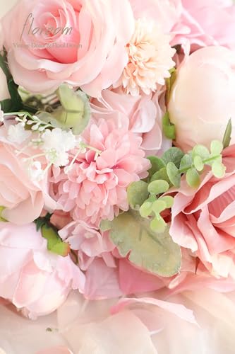Floroom Blush Artificial Flowers Fake Roses Peonies Dahlia and Greenery Combo Box Set for DIY Pink Wedding Bouquets Bridal Shower Centerpieces Floral Arrangements Party Tables Home Decorations - color: Vintage Rose Blush