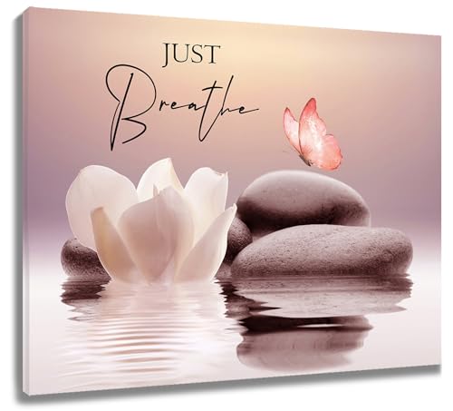 LB Pink Butterfly Wall Art for Bathroom Inspirational Quotes and White Floral Canvas Wall Art Wall Paintings Home Decor Zen Spa Wall Pictures for Living Room Bedroom Office Ready To Hang,10x8 Inch - color: Pink, size: 8"L x 10"W