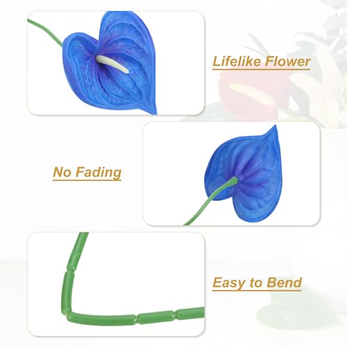 PATIKIL 13" Artificial Anthurium Lily Flowers, 10 Pack Permanent Flower Floral Arrangements Bouquet for Home Decor Bridal Wedding Festival Party, Navy Blue - color: Navy Blue