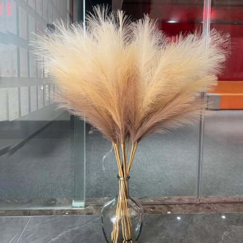 43" Tall Pampas Grass Fluffy - 8 PCS Large Faux Pampas Grass Decor Artificial Pompas Grass for Floor Vase Filler Wedding Boho Home Baby Shower Mothers Day Decoration（Beige Mixed） - color: Beige & Coffee & Brown