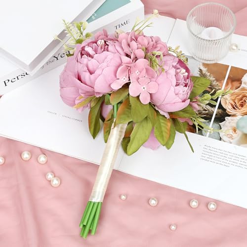 Vintage Purple Bridesmaid Bouquet for Wedding, an Artificial Silk Peonies Flowers Bouquet for Marriage Decorations - color: Vintage Purple